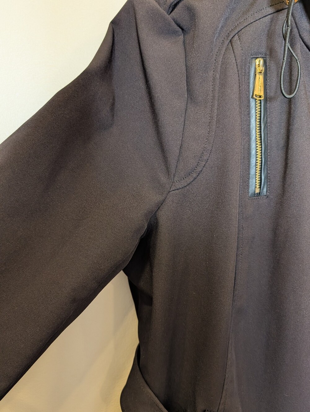 Michael Kors Black Softshell Hooded Belted Utility Jacket Coat Medium - Picture 4 of 9